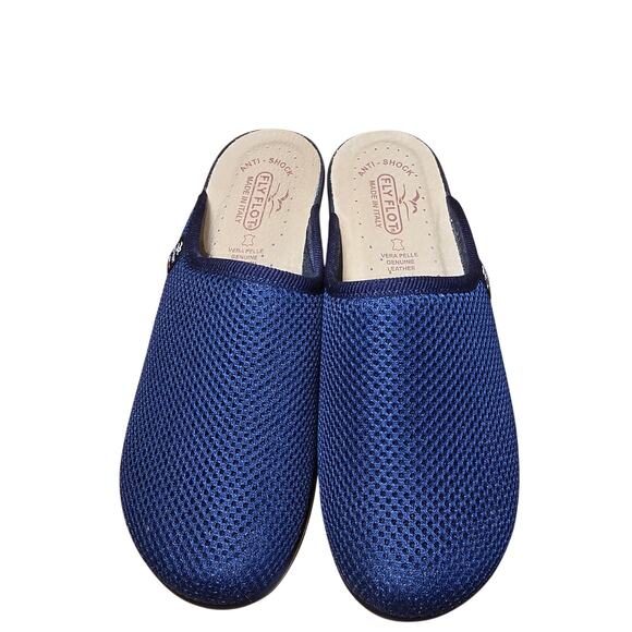 Fly Flot Clogs Blue Mesh SlipOn Slides Mules Made Italy Women Size 7.5 Worn 1x - Picture 2 of 8